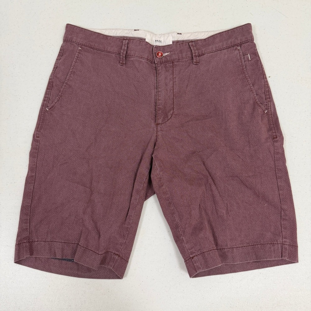Brax Feel Good Mens Burgundy Micro Pattern Style Bellevill Chino Shorts 34/32